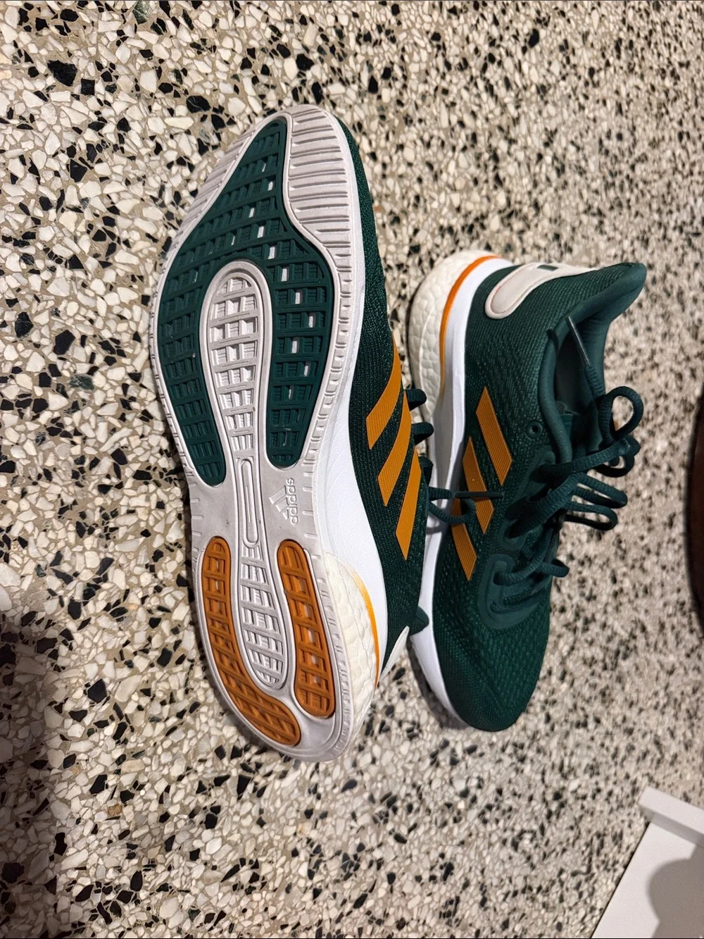 adidas Men’s Dark Green Athletic Shoes with Orange Stripes